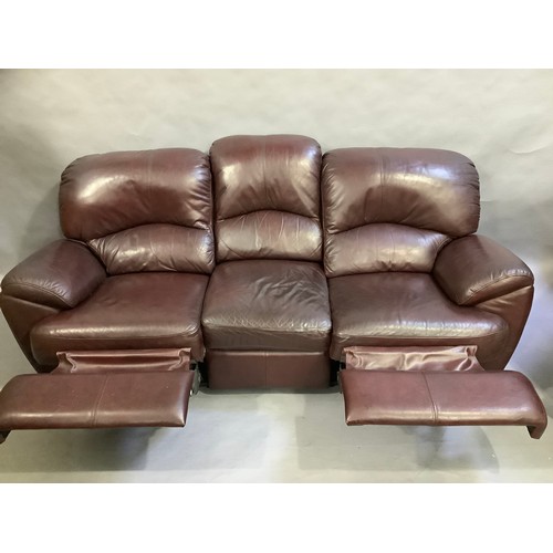 352 - A three seater Laz-Boy reclining sofa together with matching reclining chair, detachable backs