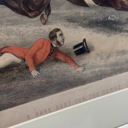 326 - A pair of hand tinted lithograph hunting scenes titled 'Despatch to Headquarters' and 'A Rare Sort f... 