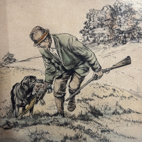 324 - By and after Henry Wilkinson, early 20th century, shooting and fishing, tinted etchings, signed and ... 