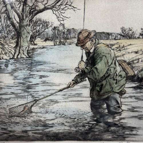 324 - By and after Henry Wilkinson, early 20th century, shooting and fishing, tinted etchings, signed and ... 