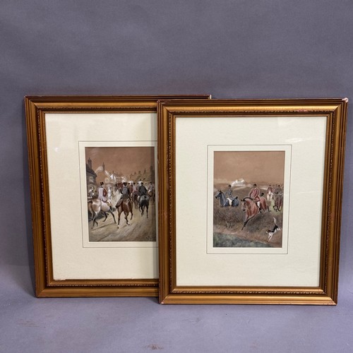 325 - J Sturgess, early 20th century, a pair of hunting scenes, mixed media, signed to lower right, 21cm x... 