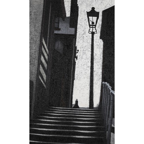 17 - ARR Stuart Walton (b1933) Steps and Lamppost, oil on board, signed and dated (19)75 to lower right, ... 