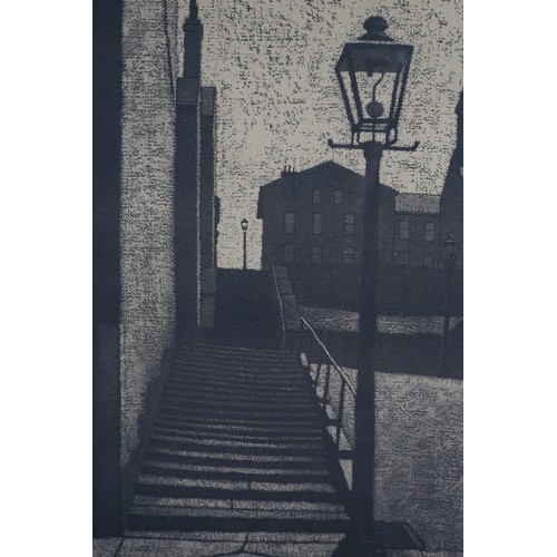 20 - ARR By and After Stuart Walton (b1933), Terrace houses, steps and lamp-post, black and white print, ... 