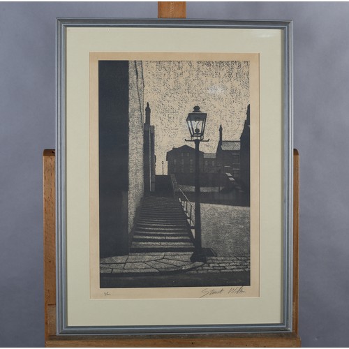 20 - ARR By and After Stuart Walton (b1933), Terrace houses, steps and lamp-post, black and white print, ... 