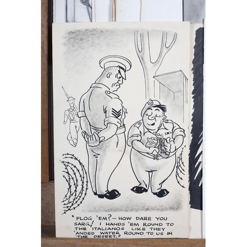 42 - E Taylor (Mid 20th century), a portfolio of cartoons, pen and ink on paper (16) and four drawings: t... 