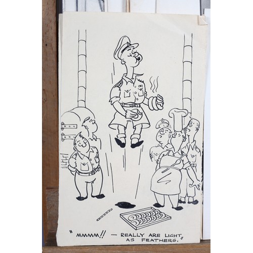 42 - E Taylor (Mid 20th century), a portfolio of cartoons, pen and ink on paper (16) and four drawings: t... 