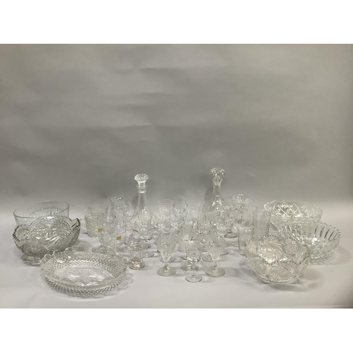 117 - Cut and moulded glass fruit bowls, vases, decanters, cream jugs, ports and sherries, water glasses, ... 