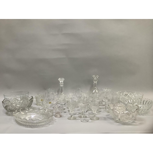 117 - Cut and moulded glass fruit bowls, vases, decanters, cream jugs, ports and sherries, water glasses, ... 