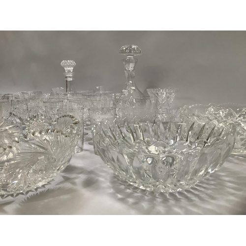 117 - Cut and moulded glass fruit bowls, vases, decanters, cream jugs, ports and sherries, water glasses, ... 