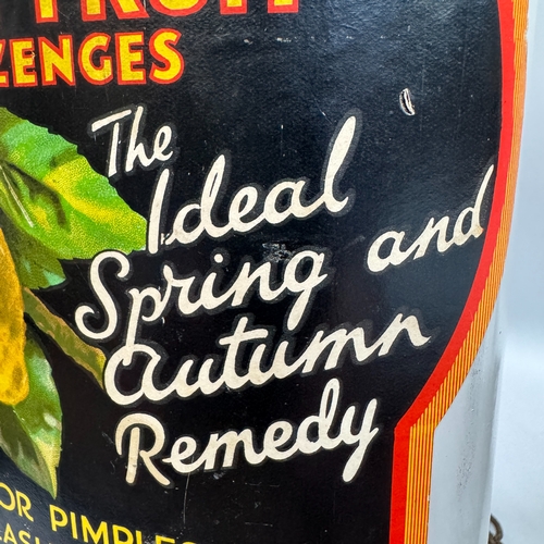 181 - A vintage glass jar labelled for sulphur and lime fruit lozenge: 'The ideal Spring and Autumn remedy... 