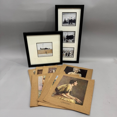 231 - Two framed prints after Lowry and a collection of loose tipped-in prints after various artists inclu... 