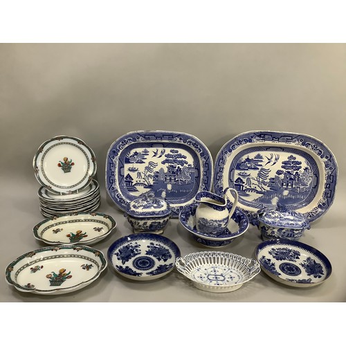 108 - A late Victorian/Edward VII china dessert service printed with a basket of flowers within a blue bor... 