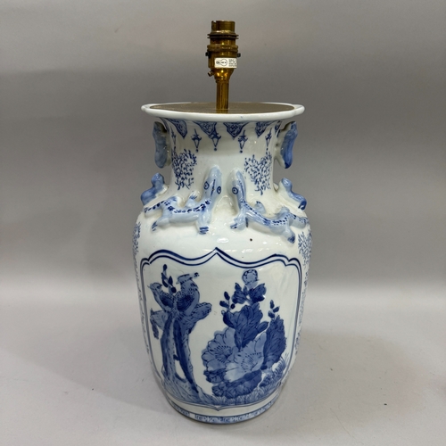 215 - A reproduction Chinese blue and white table lamp, 43cm high