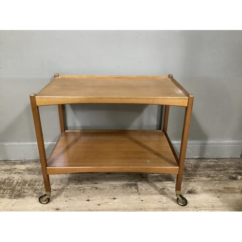 132 - A mid century teak two tier serving trolley