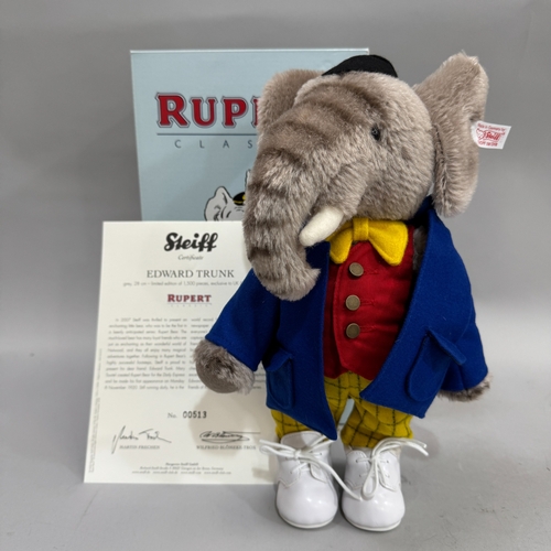 30 - A Steiff Edward Trunk Rupert Classic elephant no.513/1500 limited editions, 28cm high, complete with... 