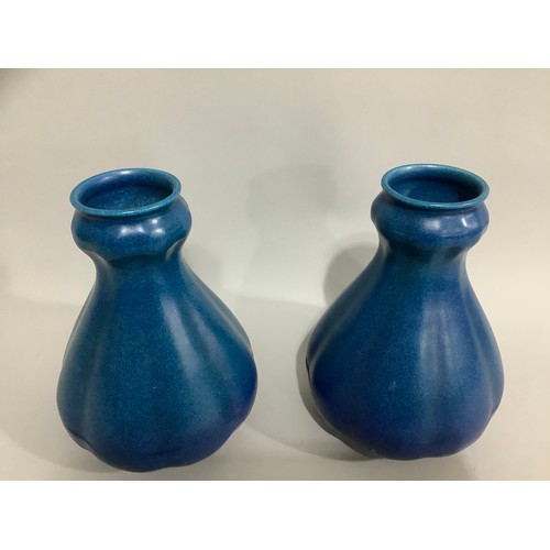 19 - A pair of Royal Lancastrian vases of mottled blue decoration, approximately 25.5cm high