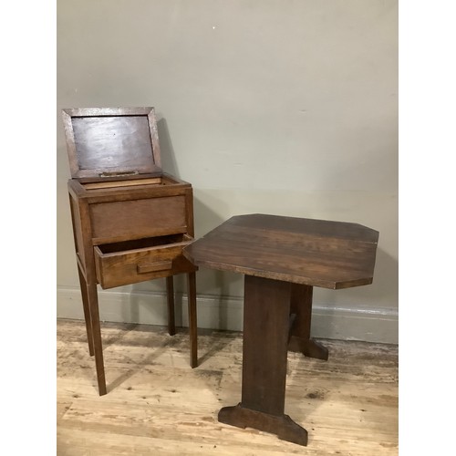 313 - A 1930s oak sewing box and an oak drop leaf table