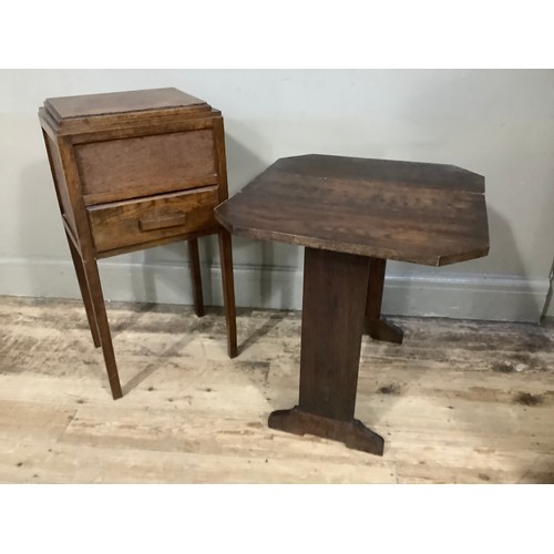 313 - A 1930s oak sewing box and an oak drop leaf table