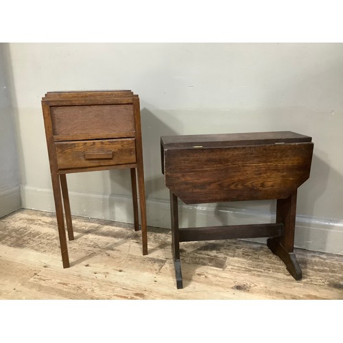 313 - A 1930s oak sewing box and an oak drop leaf table