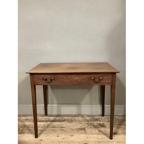 352 - A 19th century mahogany side table, rectangular, a drawer to the apron and on square tapered legs