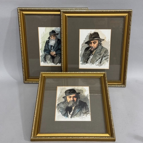 82 - Laurence Rushton three portrait watercolours, three quarters and two head and shoulders, 23 x 17cm c... 