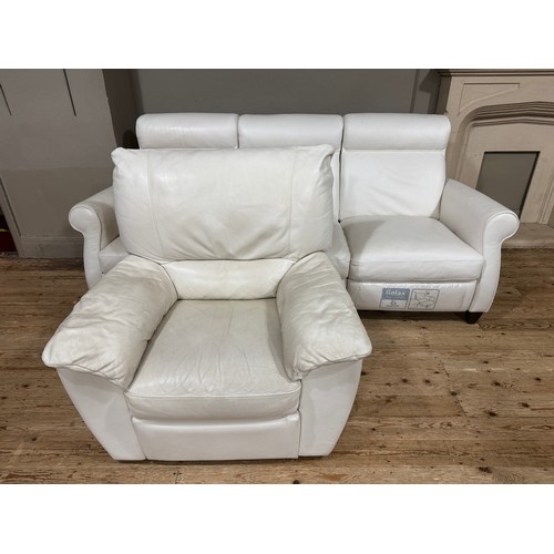 375 - A Itala cream leather three seater sofa and armchair, reclining, 205cm