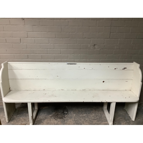 145 - A painted pine church pew, 204cm long