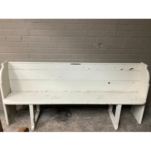 145 - A painted pine church pew, 204cm long