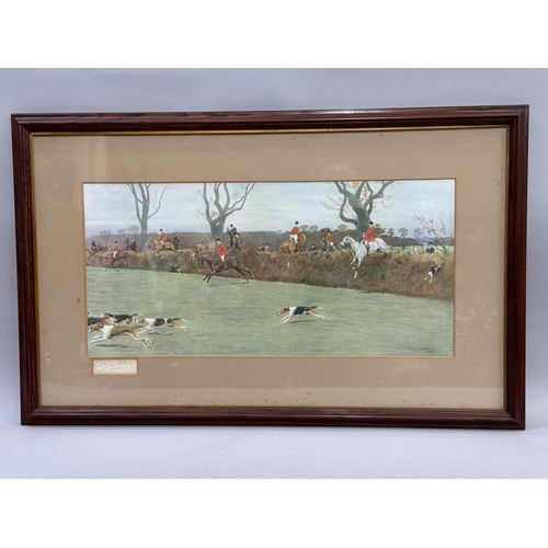 338 - A colour print of a hunting scene after Cecil Aldin signed in pencil to the margin, mount size 50cm ... 