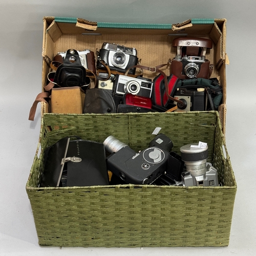 118 - Two boxes of various cameras including Sankyo, Canon, Halina, box cameras etc