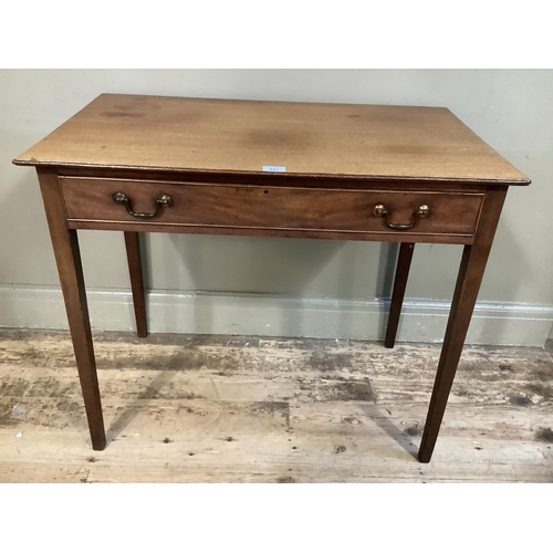 352 - A 19th century mahogany side table, rectangular, a drawer to the apron and on square tapered legs