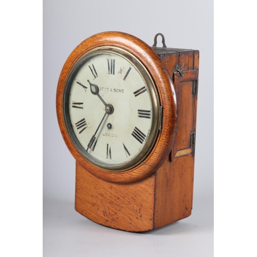 31 - A VICTORIAN OAK DROP DIAL WALL CLOCK FOR POTTS & SONS LEEDS, the white circular dial lettered and ha... 