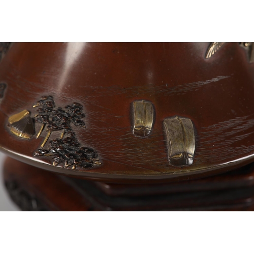 126 - MIYABE ATSUYOSHI OF KYOTO (Act 1850-1900) MEIJI PERIOD, A Japanese inlaid bronze vase of conical for... 