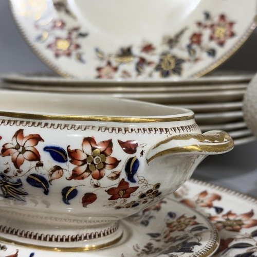 261 - A Minton's part dinner service of Derby style decorated in iron red, underglaze blue and gilt compri... 