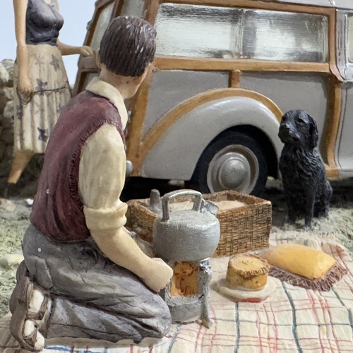 35 - A Border Fine Arts resin group, picnickers with Morris traveller stamped J Herriot 1993 and signed D... 