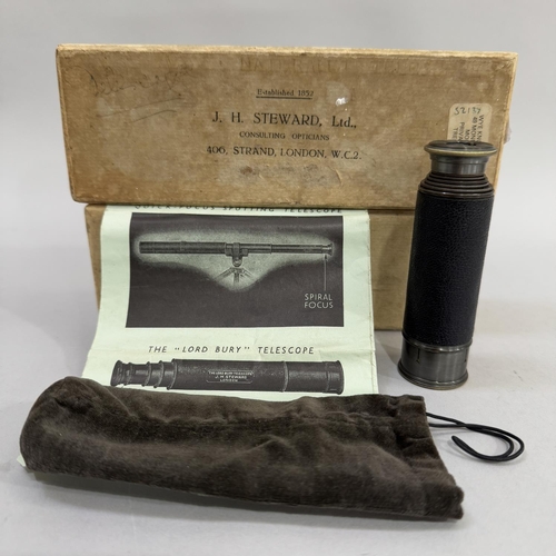 61 - The Naturalists Pocket Telescope, six draw, leather wrapped, with velvet bag and original box and pa... 