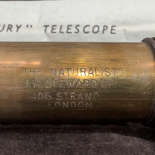 61 - The Naturalists Pocket Telescope, six draw, leather wrapped, with velvet bag and original box and pa... 