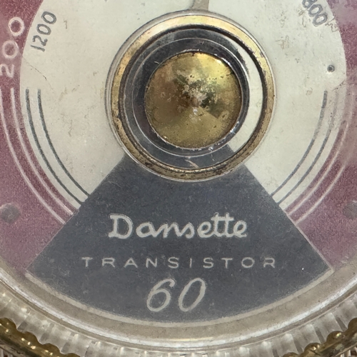 279 - A Dansette 60 transistor radio, walnut case with textile front, gilt metal legs, 45.5cm wide x 21.5c... 