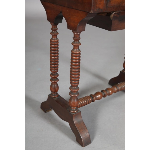 387 - A MID 19TH CENTURY CONTINENTAL MAHOGANY WORK TABLE, the rectangular lift up top having a riband moul... 