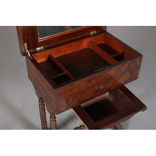 387 - A MID 19TH CENTURY CONTINENTAL MAHOGANY WORK TABLE, the rectangular lift up top having a riband moul... 