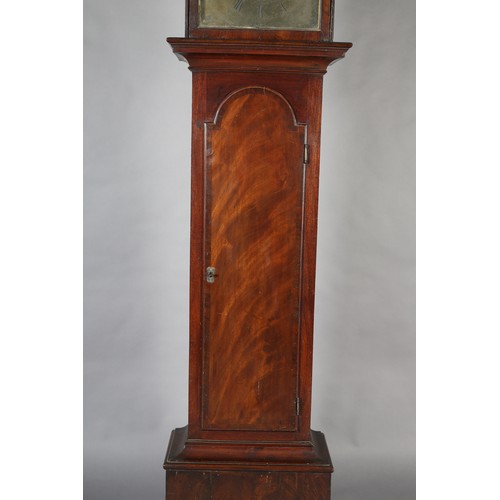 388 - AN 18TH CENTURY MAHOGANY LONGCASE CLOCK BY JAMES CUMMING, having a square hood with dentil cornice a... 