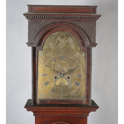 388 - AN 18TH CENTURY MAHOGANY LONGCASE CLOCK BY JAMES CUMMING, having a square hood with dentil cornice a... 