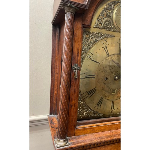 403 - AN 18th CENTURY MAHOGANY LONGCASE CLOCK BY WILL DOBBIE, FALKIRK, having a 34cm brass dial, signed an... 