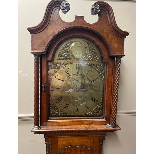 403 - AN 18th CENTURY MAHOGANY LONGCASE CLOCK BY WILL DOBBIE, FALKIRK, having a 34cm brass dial, signed an... 