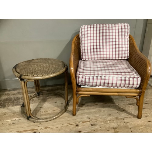 435 - A bamboo and cane chair together with similar table