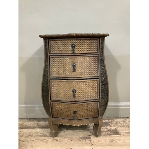 436 - A small serpentine fronted chest of drawers, four graduated drawers and with can covering, 49cm wide