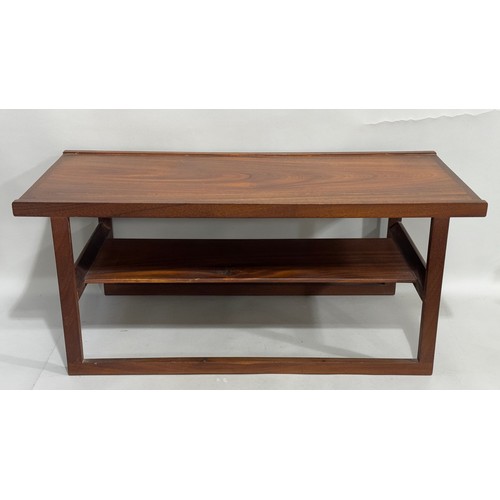 394 - A teak oblong coffee table with under tier in Indian rosewood, 100cm wide