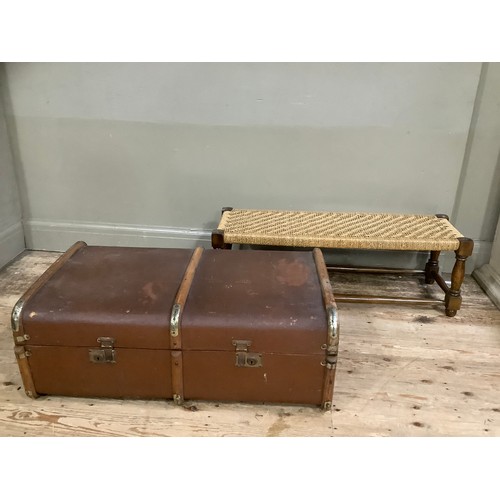 464 - A rush seated stool together with a bentwood travel trunk