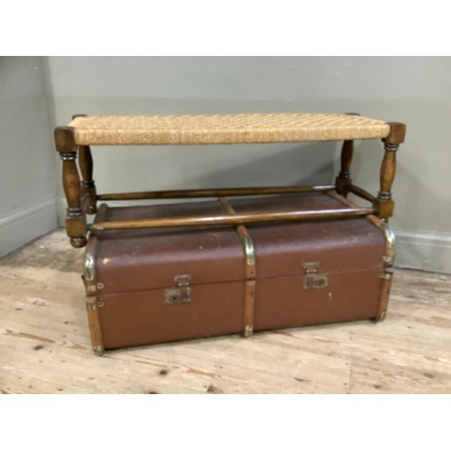 464 - A rush seated stool together with a bentwood travel trunk