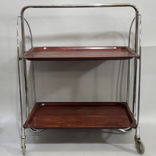 473 - A  mid century chrome folding serving trolley with two tiers